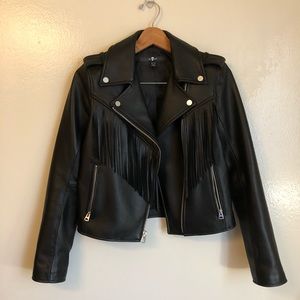 7 for All Mankind Fringe Black Leather Jacket